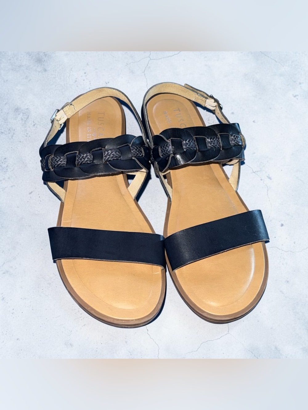 Braided Strap Navy Women's Sandals with Adjustable Ankle Buckle